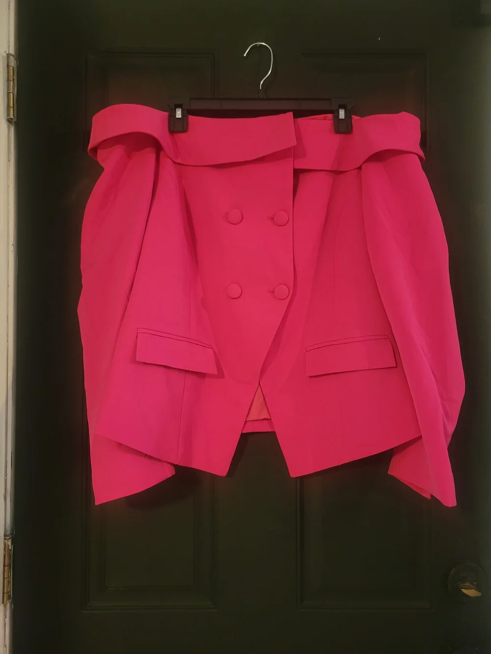 New York & Company Hot Pink Off-Shoulder Blazer & Tailored Pants Set